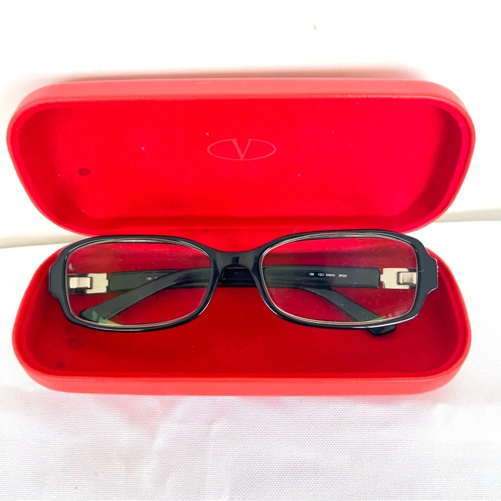 VALENTINO Italy 130 5456 Rectangular Lens Crystal Black Frames Eyeglasses